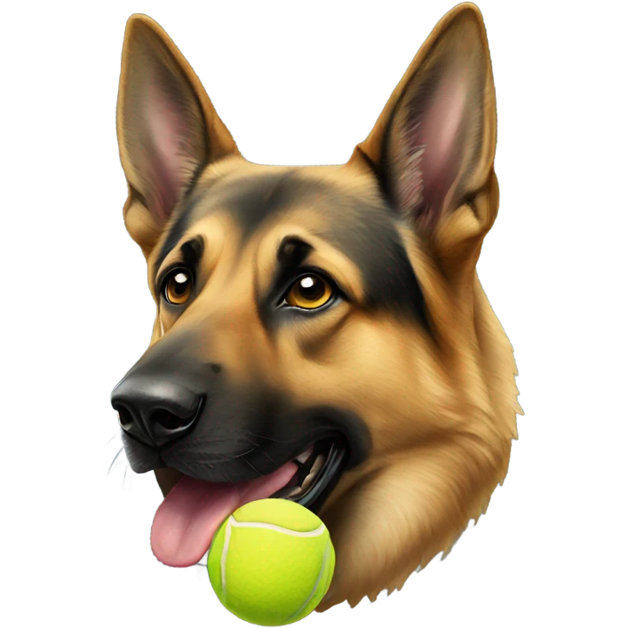 German shepherd holding tennis ball in mouth emoji