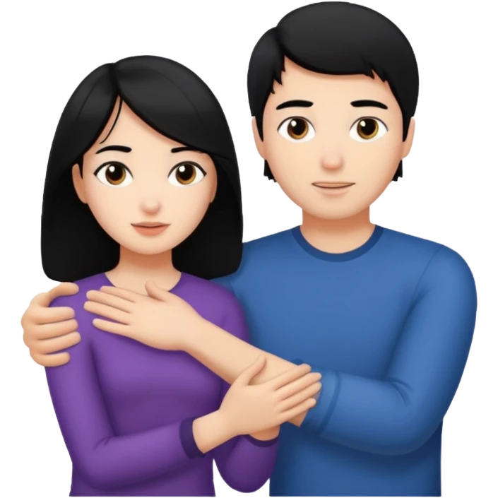 girl with black hair touching a guys arm brunette emoji