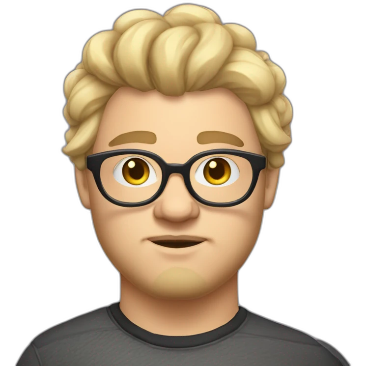 Chubby non binary Big lebowsky round glasses mid-lenght blond hair chaotic res beard vaporizer emoji