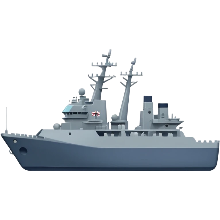 A flat 2D vector emoji of a grey Navy warship, Apple iOS emoji style, simple shapes, solid colors, minimal detail, no gradients, no 3D effects, white background. emoji