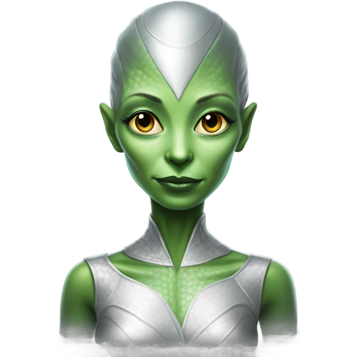 reptilian green alien woman, in silver emoji