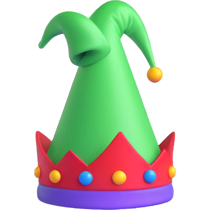 a jester's hat, 3D emoji style, shiny and cheerful emoji