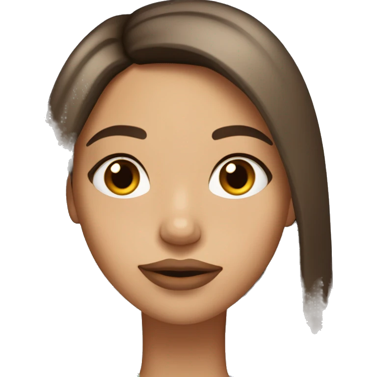 Girl in her 20’s with long straight brown hair and hazel eyes with big lips emoji