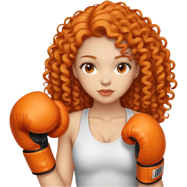 Ginger curly long hair lady with orange box gloves  emoji