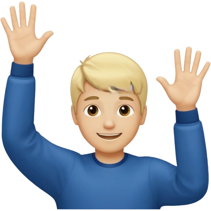 Boy, blonde hair with two hands up saying 67 emoji