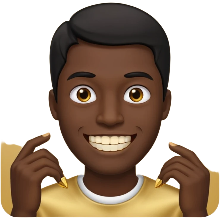 Isso agora faca esse emoji masculino com um cabelo preto baixo e um sorriso com um dente de ouro emoji