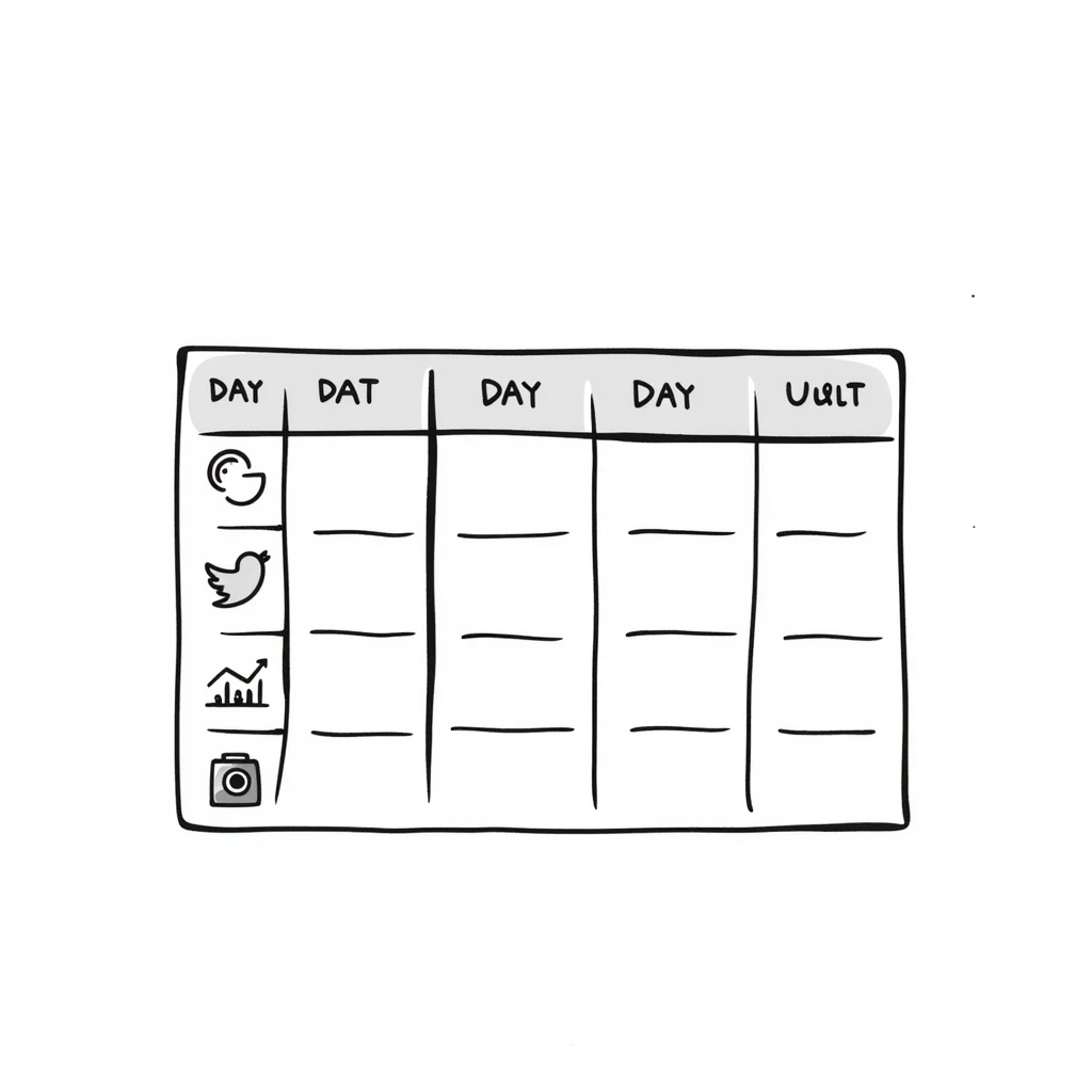 monthly social media posting schedule as a table with icons emoji