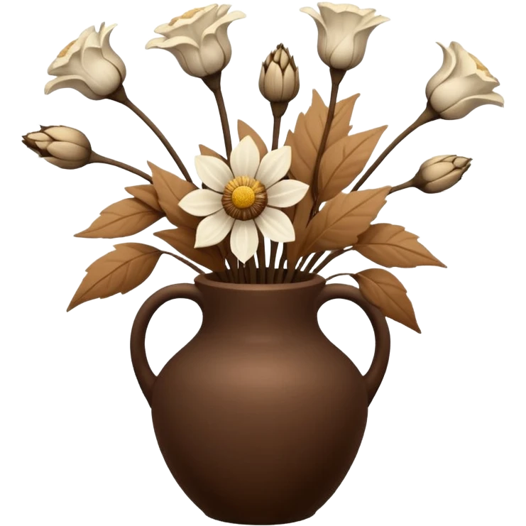 White Dried flowers and pods in a brown vase emoji
