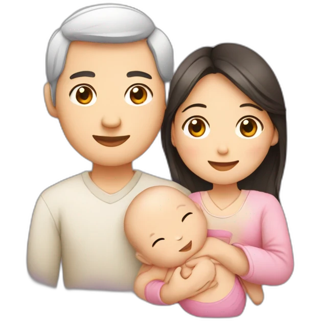 Femme et homme asiatique avec un bébé emoji