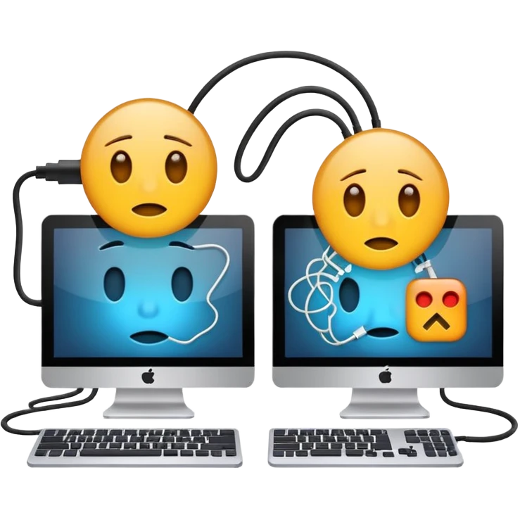 two computer systems with a broken connection between them emoji