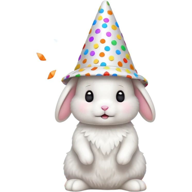 White bunny wearing cone hat with confetti.









 emoji