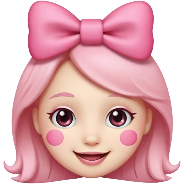 Emoji with pink bow, cute face with blush emoji