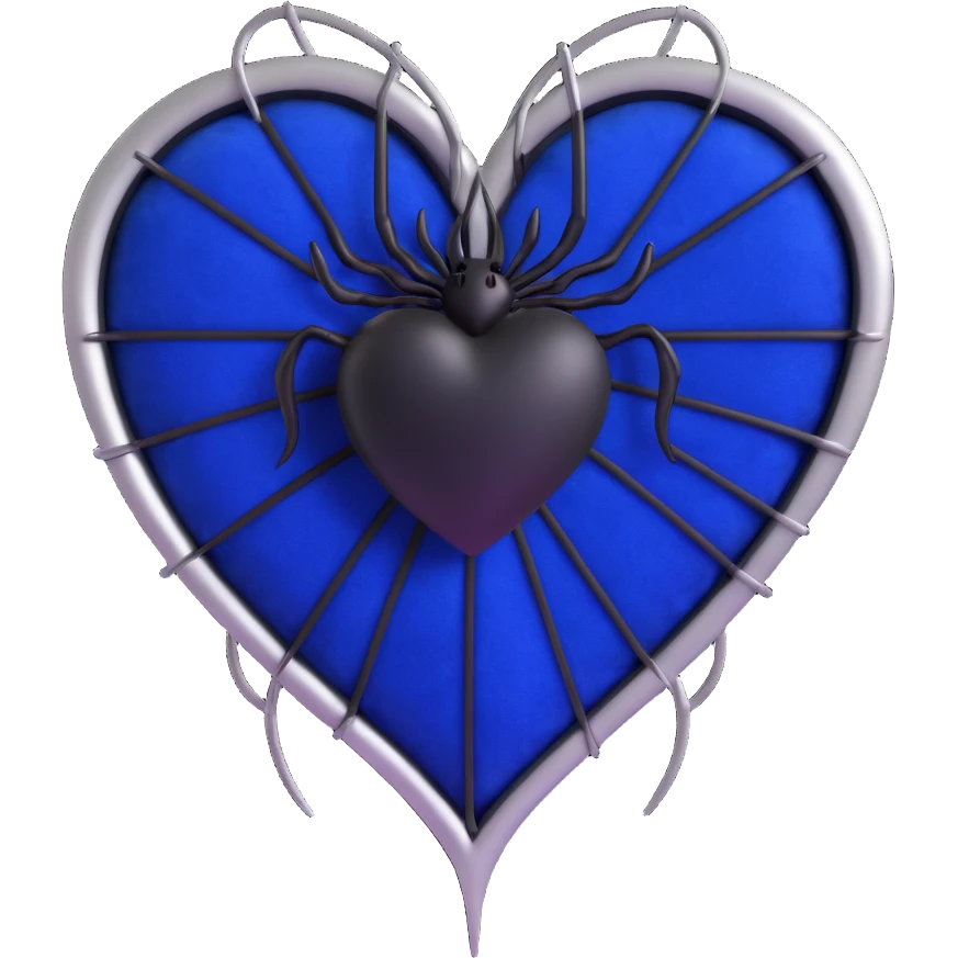 gothic heart, royal blue velvet, silver spiderweb overlay, dramatic and elegant emoji