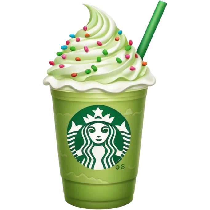 matcha starbucks latte with whipped cream and sprinkles emoji