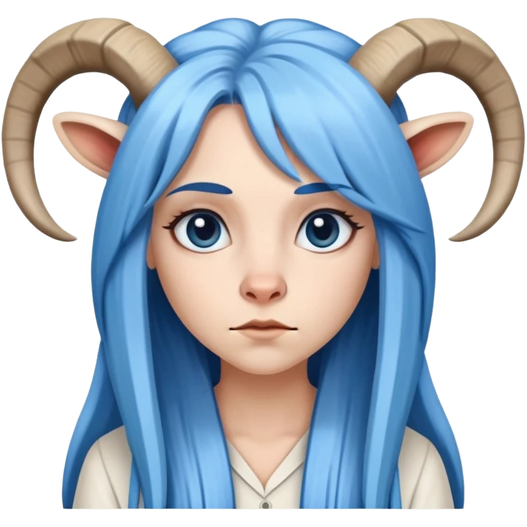 White female-Shameful-gorgeous face-long straight blue hair-dressed as a goat emoji