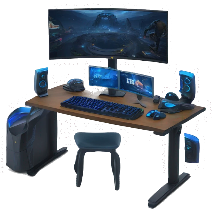 Gaming computer setup with blue RGB and a ultra wide curved 49inch monitor emoji