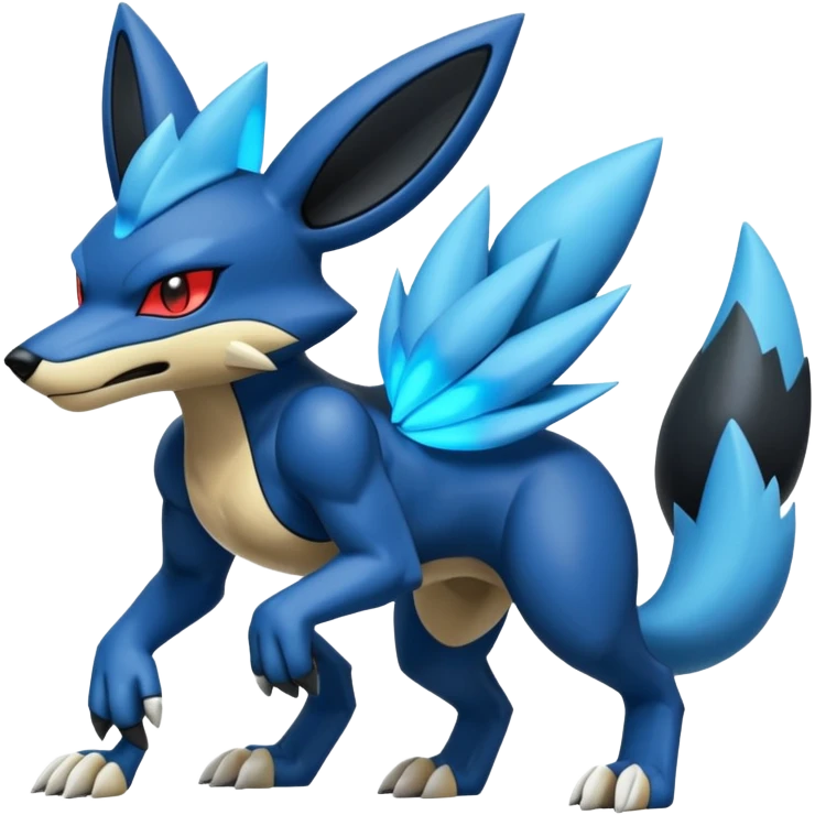 Futuristic Lucario-Vernid-Primagen-Protogen-Fakémon-Pokémon-creature-fusion (full body) emoji