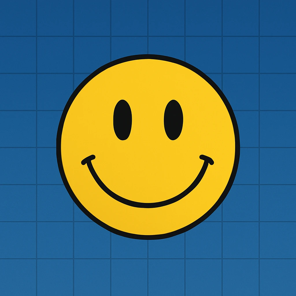 Frame 7: Background is mostly blue, only a little gradient left, grid lines mostly drawn, smiley face unchanged emoji