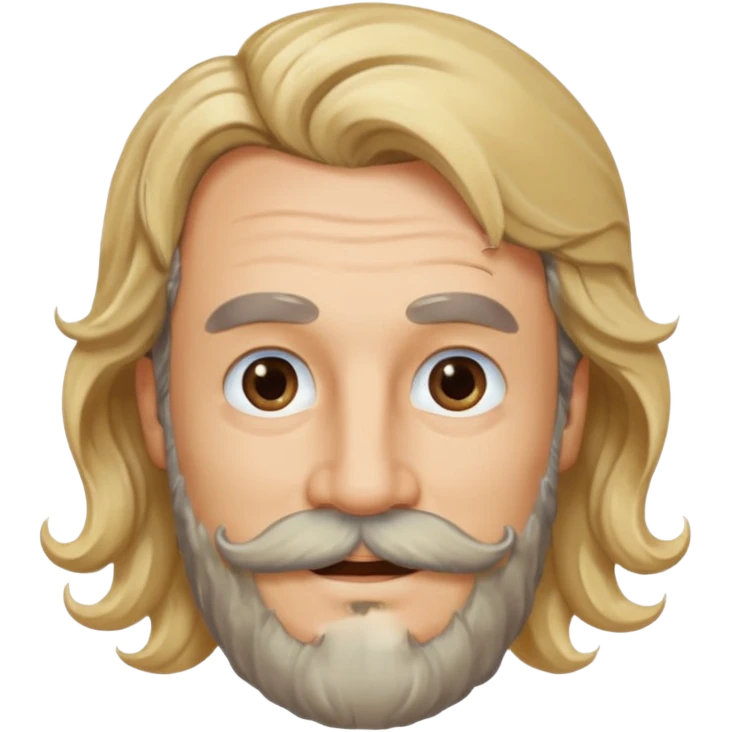 MID AGE MAN WITH LONG BLOND & bROWN WAVY HAIR; AND BROWN & GREY MOUSTACH AND BEARD, HAPPY EYES emoji