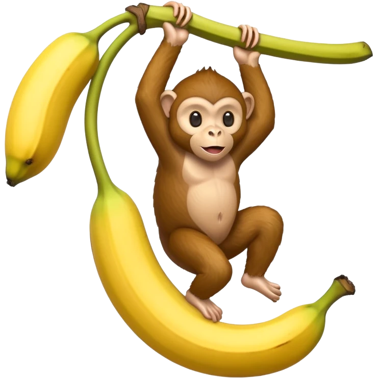 Monkey hanging from a giant banana emoji