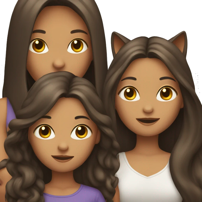 Two long hair brunette girls and two cats in their hands emoji