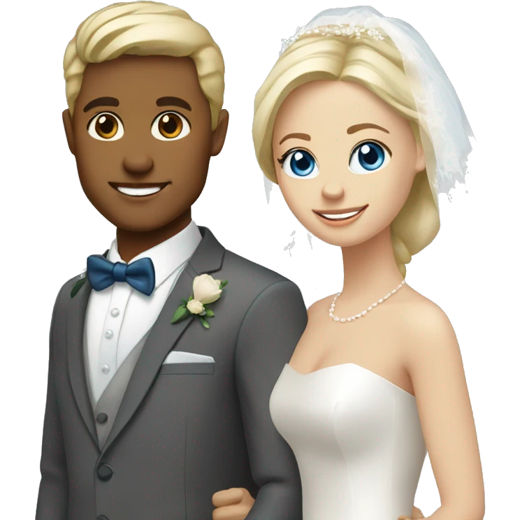 bride blue eyes and blonde hair, groom brown eyes emoji