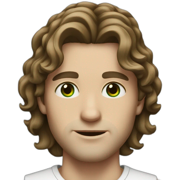 White man with dark green eyes, with long wavy brown hair emoji
