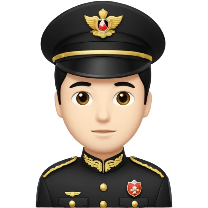 Un emoji di un carabiniere con il grado da carabiniere con uniforme nera, il soggetto deve essere un maschio con capelli neri emoji