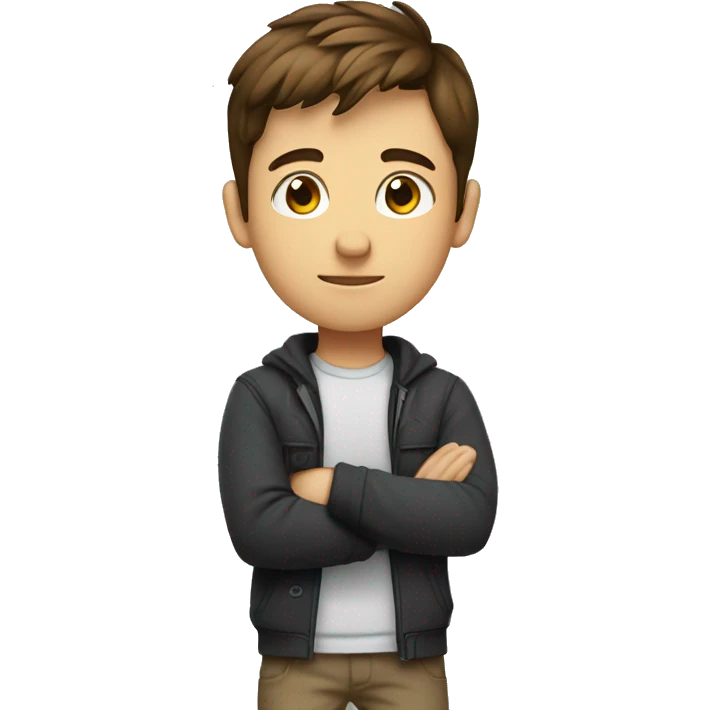 tech boy with brown hair, arms folded, side profile standing full body emoji