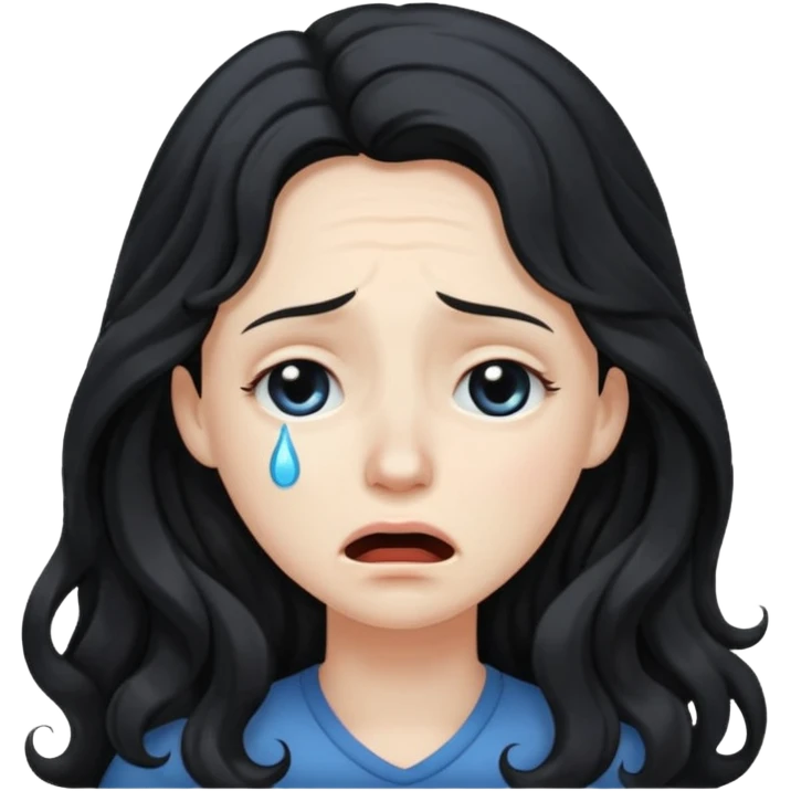 Crying black long wavy hair emoji