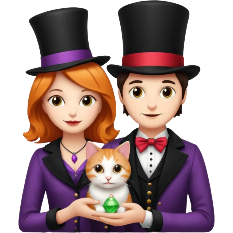 magician couple and their pet cat emoji