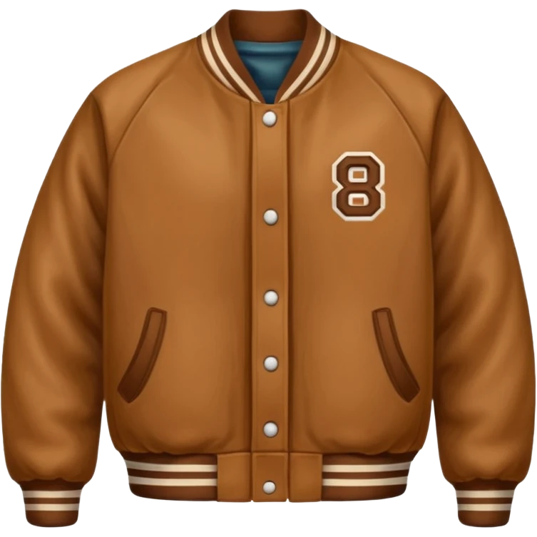 brown varsity jacket with 
left side : T 
right side : number <85> right side chest 


 emoji