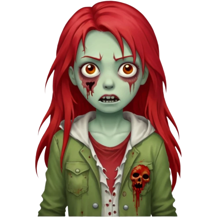 i want a pretty zombie girl emoji with red long hair with a white png emoji