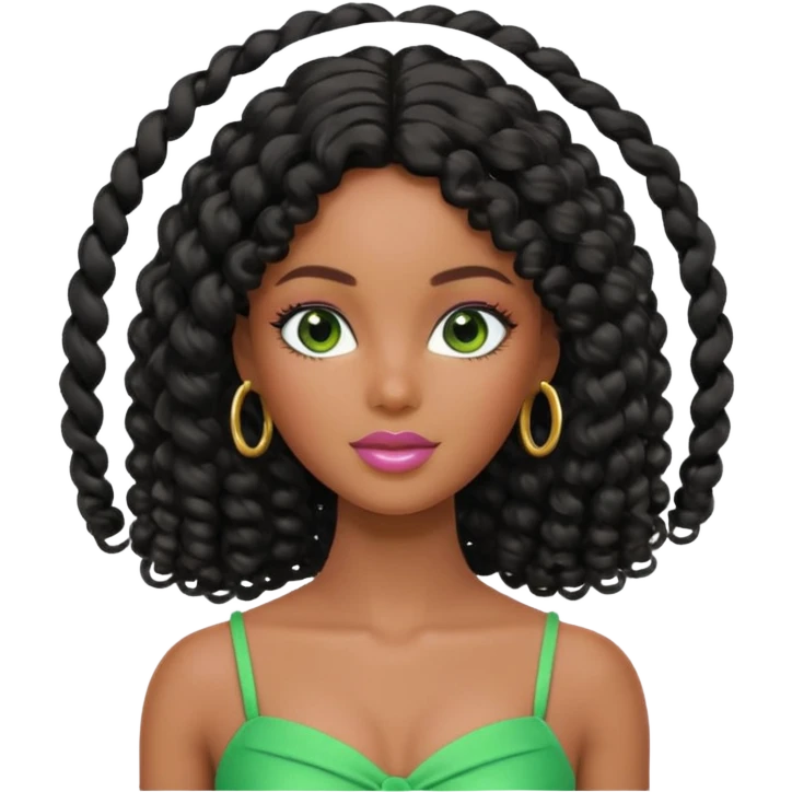 Black Barbie with curly hair and green eyes emoji