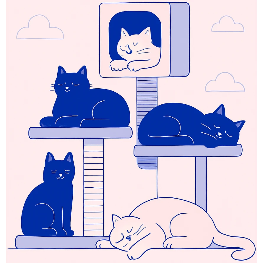 cats relaxing in a vertical playhouse emoji