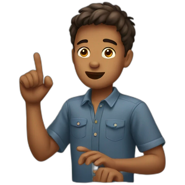 boy saying how with hand emoji