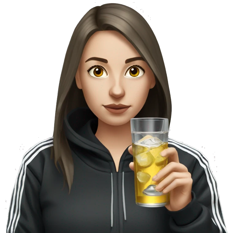 Russian girl drinking vodka in an black adidas tracksuit emoji