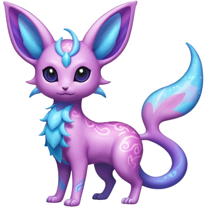 Shiny Sparkly Bioluminescent Glowing Espeon-Lumineon-Skitty-Amaura-Dragonair-Fakémon-hybrid-creature (full body)  emoji