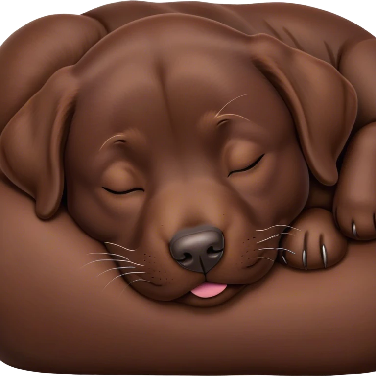 Meme-Worthy Cute Sleeping Chocolate Labrador Portrait Emoji, Head resting peacefully with a contented smile, showcasing a delightfully robust build and a luxuriously soft chocolate Fur, eyes shut in a serene nap, Simplified yet hilariously adorable features, highly detailed, glowing with a soft, drowsy light, high shine, relaxed and utterly lovable, stylized with an air of playful laziness, bright and heartwarming, soft glowing outline, capturing the essence of a comically sleepy companion, so meme-worthy it feels like it could instantly become the next viral sensation of adorable slumber! emoji