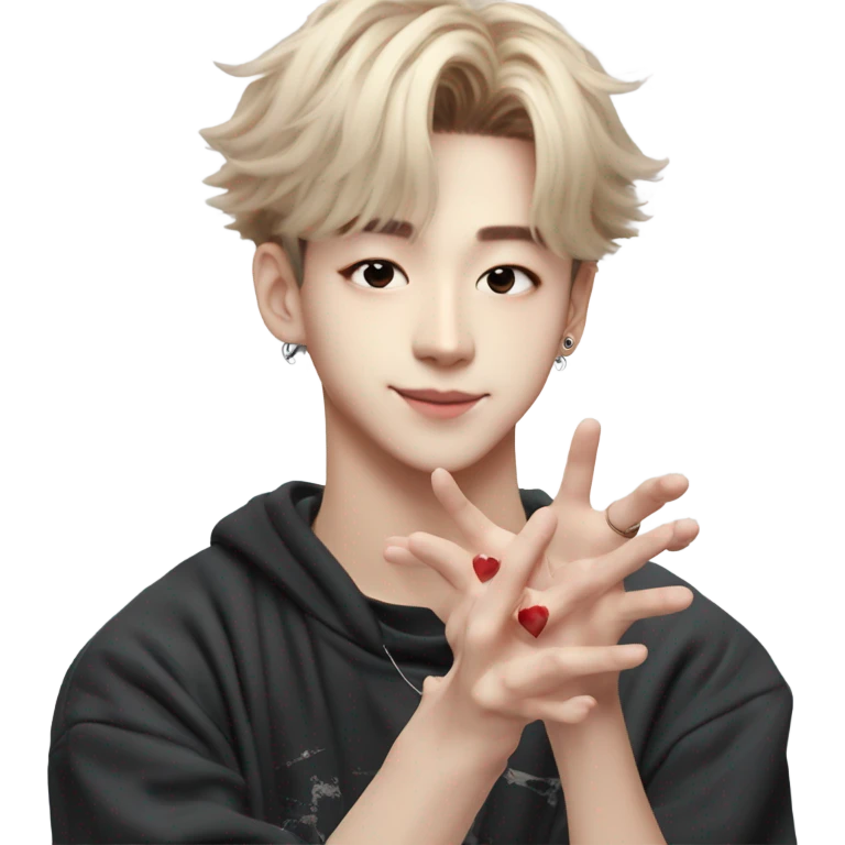 bang chan of stray kids emoji with finger hea emoji