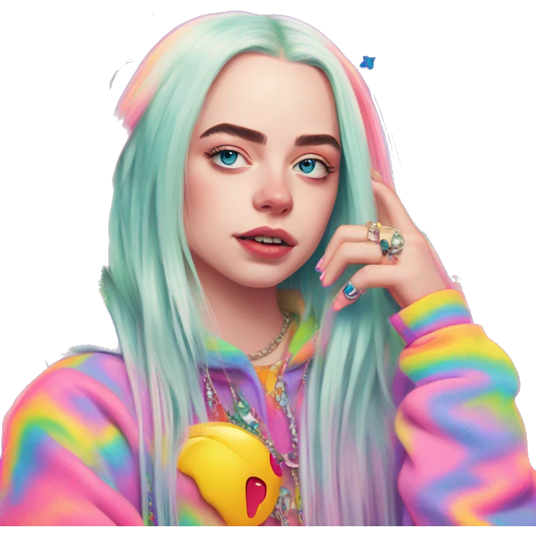 Billie Eilish's effortless cool with Lisa Frank's playful spirit emoji