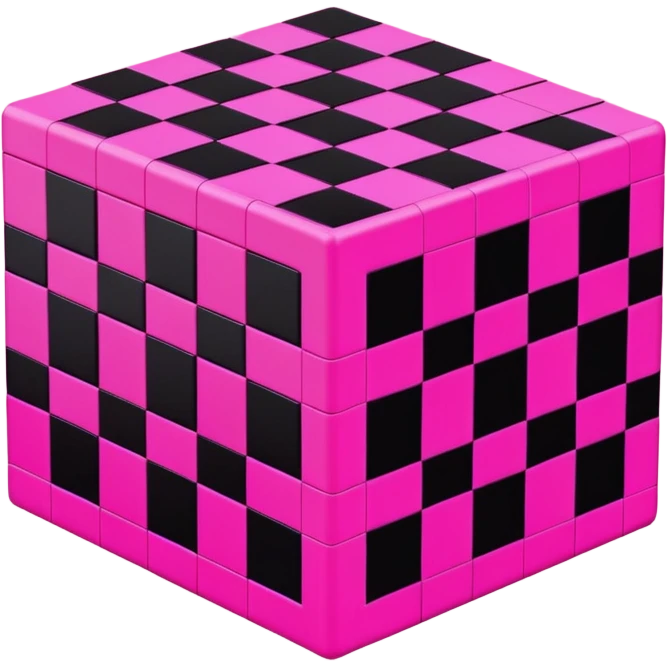 3D render of Missing Texture Cube, digital glitch art aesthetic, data corruption visual, checkerboard pattern of hot pink and black, pixelated distortion, emoji style, isolated on white background --v 6.0. emoji