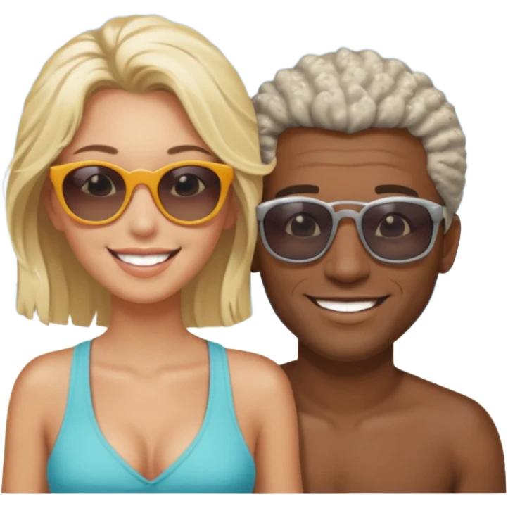 Black man salt n pepper hair smiling with blonde in love on beach emoji