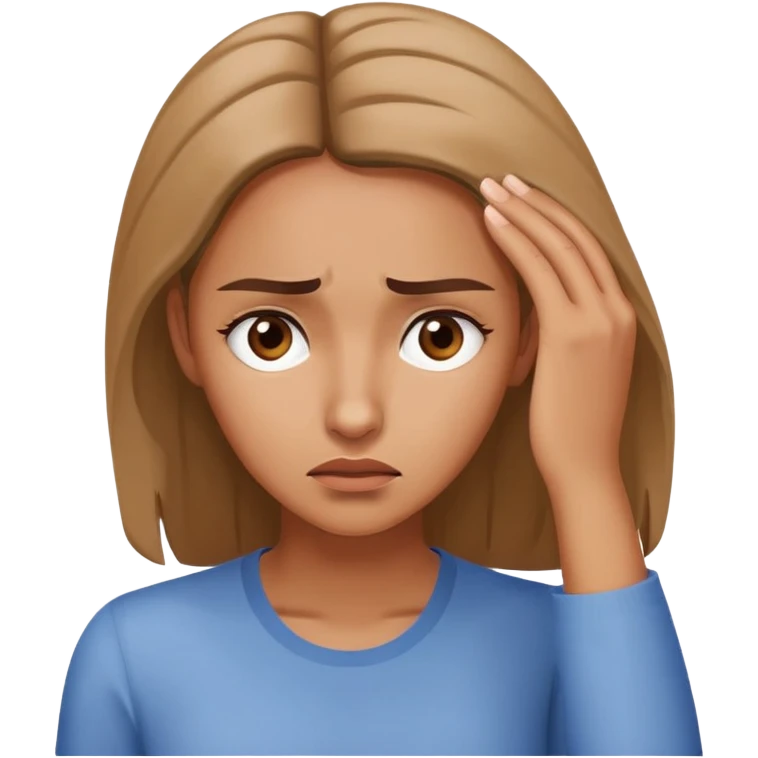 Woman with hand touching forehead, looking confused and worried emoji