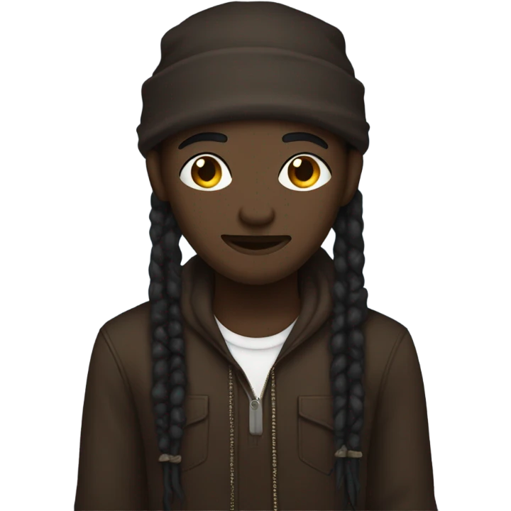 Dark brown dread head hanging down with a yn outfit emoji