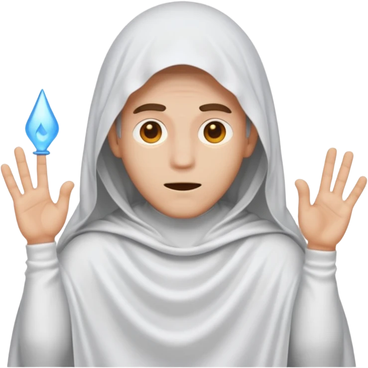 Make a guy in a ghost outfit with a point top emoji