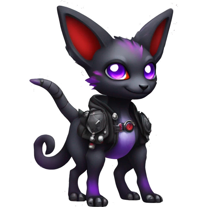 Cute cool dark punk gothic futuristic black red purple animal hybrid Fakemon full body emoji