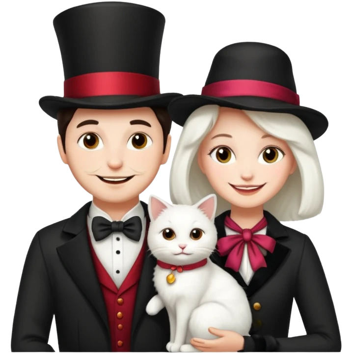magician couple and their pet cat emoji