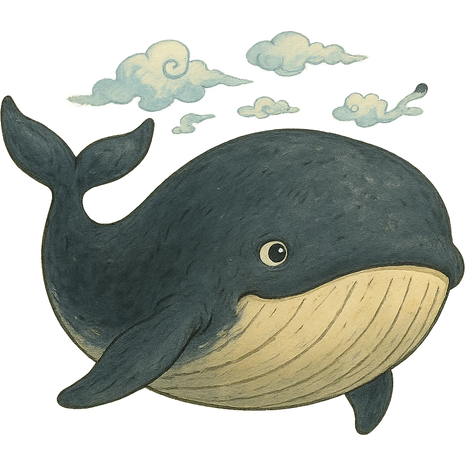 black whale, ghibli style emoji