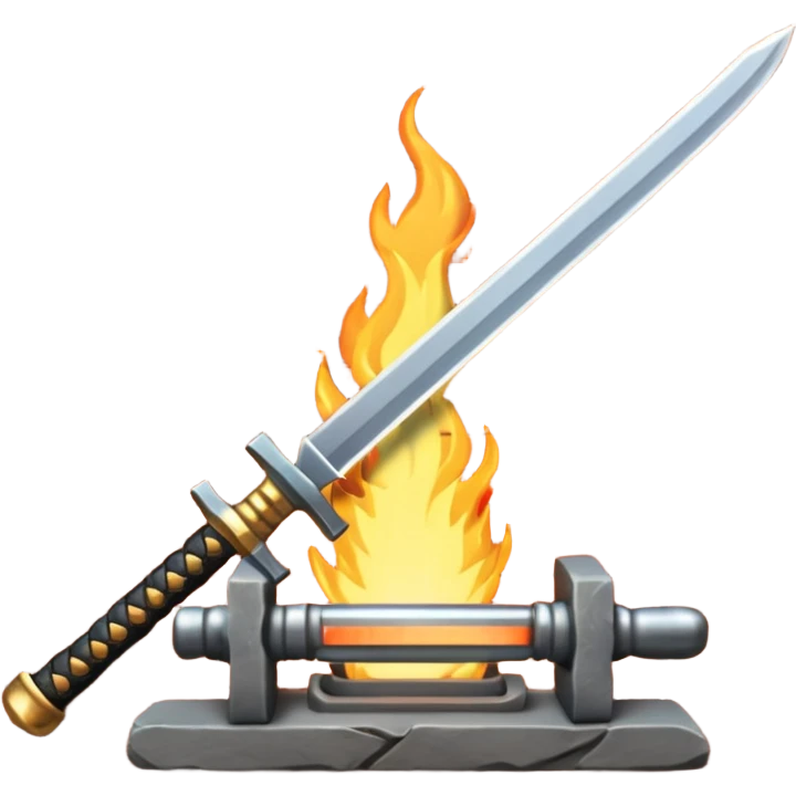 A samurai sword and a forge emoji